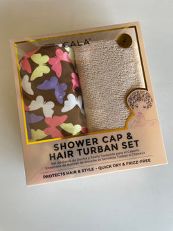 Cala Butterfly Shower Cap & Tan Hair Turban Set