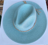 Ocean Blue Straw Sun Hat w/Tan Braided Band and Adjustable Fit by CC Brand