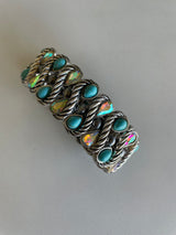 Antique Silver, Turquoise & Aurora Borealis Stones Stretch Bracelet