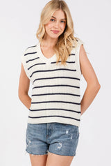 Cream & Navy Stripe Knit Sweater Vest