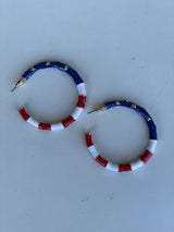Red, White & Blue Stars and Stripes Hoop Earrings