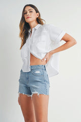 Slightly Distressed Stretch Light Denim Shorts by Just USA