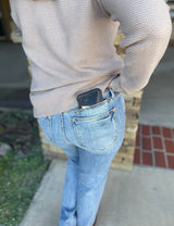 Judy Blue Mid Rise Dad Jeans w/Cell Phone Pocket & Raw Edge