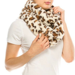 Ivory Leopard Faux Fur Infinity Scarf