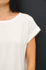 Off White Round Neck Dolman Cap Sleeve Top