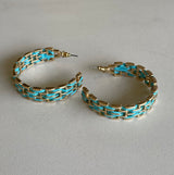 Gold & Turquoise Weaved Hoop Earrings