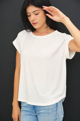 Off White Round Neck Dolman Cap Sleeve Top