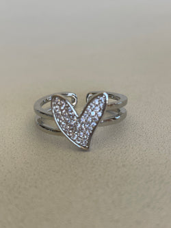 Crystal CZ Silver Heart Adjustable Ring