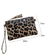 Leopard Print Wristlet Clutch Bag w/Zipper Closure & Tassel