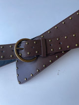 Brown Warrior Belt w/Gold Studs