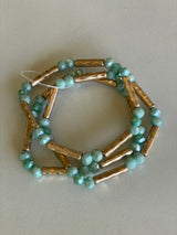 Turquoise & Matte Gold Set of 3 Stretch Beaded Bracelets