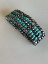 Antique Silver & Turquoise Beaded Stretch Bracelet w/Stars