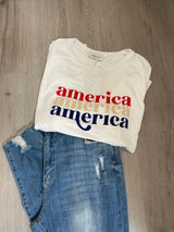 America Short Sleeve Plus Size White Graphic Tee