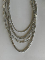 Silver 4 Layer Chain Link & Paperclip Chunky Necklace