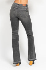 Judy Blue Gray Wash Mid Rise Tummy Control Flare Release Hem Jeans