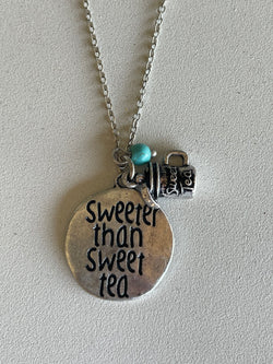 Sweeter Than Sweet Tea Charm Silver Necklace