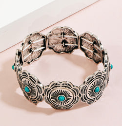 Western Silver & Turquoise Concho Stretch Bracelet