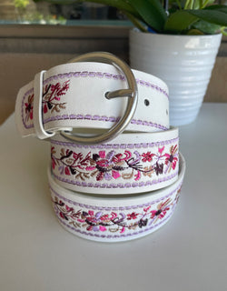 White & Purple Floral Design Belt