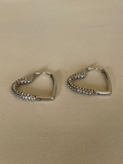 Silver & Rhinestone Heart Hoop Earrings