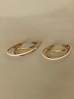 White & Gold Epoxy Oval Open Hoop Earrings