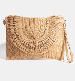 Natural Design Straw Clutch/Purse w/Wristlet and Strap