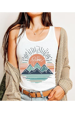 He Is Risen Sunrise White Racerback Graphic Tank