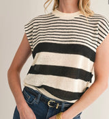 Cream & Black Striped Sleeveless Knit Top