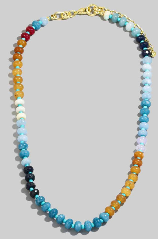 Beachy Blue & Orange Glass Beaded Strand Necklace