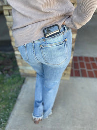 Judy Blue Mid Rise Dad Jeans w/Cell Phone Pocket & Raw Edge