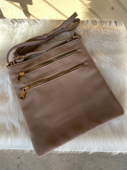 Taupe Medium Crossbody Purse w/Zipper Pockets