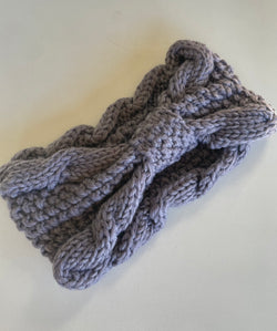 Gray Cable Knit Twisted Winter Headband