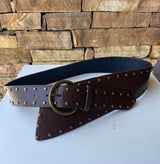 Brown Warrior Belt w/Gold Studs