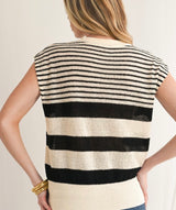 Cream & Black Striped Sleeveless Knit Top