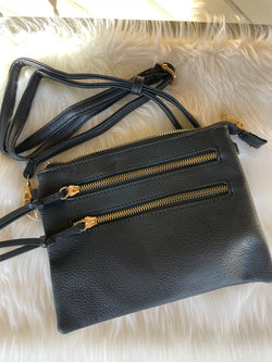 Black Crossbody Multi Zipper Pocket Purse