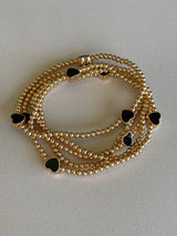 Black Hearts & Gold Set of 5 Stretch Beaded Bracelets