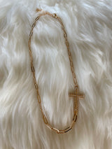 Stunning Gold & Rhinestone Chain Link Sideways Cross Necklace