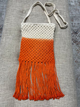 Orange & Cream Crochet Fringe Crossbody Purse