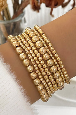 Shiny Gold Ball Beaded Stretch Set of 7 Mixed Sizes Bracelets