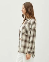 Charcoal & Ivory Ultra Soft Plaid Flannel Top w/Front Pocket