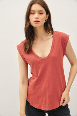 Rust Scoop Neck Cap Sleeve Top