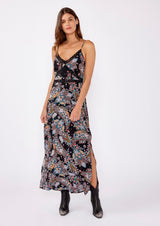 Flirty Floral & Lace Trim Black Spaghetti Strap Maxi Dress by Lovestitch