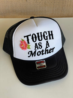 Tough As A Mother Rose Patch Black & White Trucker Hat w/Adjustable Fit