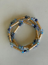 Blue & Matte Gold Set of 3 Stretch Beaded Bracelets