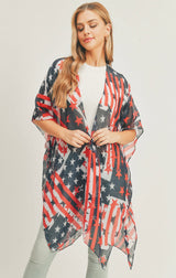 All American Girl Stars & Stripes Sheer OS Kimono