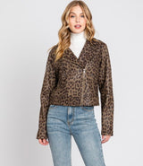 In The Wild Olive Leopard Faux Suede Moto Jacket