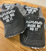 Mimosas Made Me Do It Embroidered Gray Trucker Hat w/Adjustable Velcro Fit