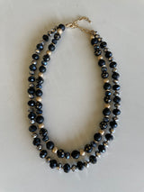 Black & Gold Layered Bead Necklace w/Painted Stars