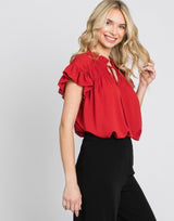 Red Ruffle Blouse w/Open or Tie Neckline