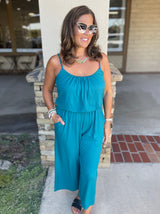 Teal Spaghetti Strap Wide Leg Crop Pant Jumper