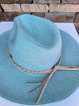 Ocean Blue Straw Sun Hat w/Tan Braided Band and Adjustable Fit by CC Brand